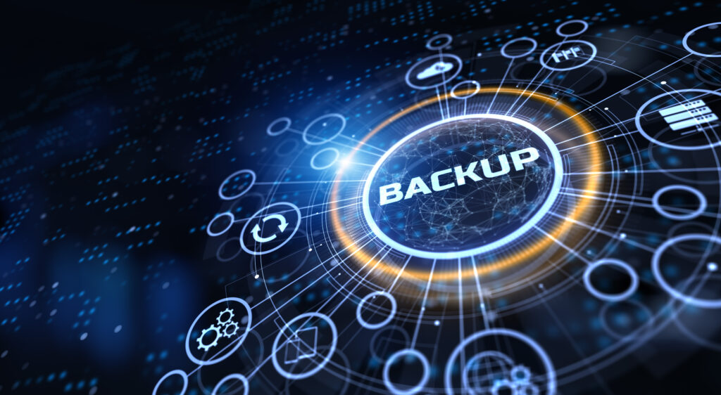 Data backup and cyber security concept on a virtual screen