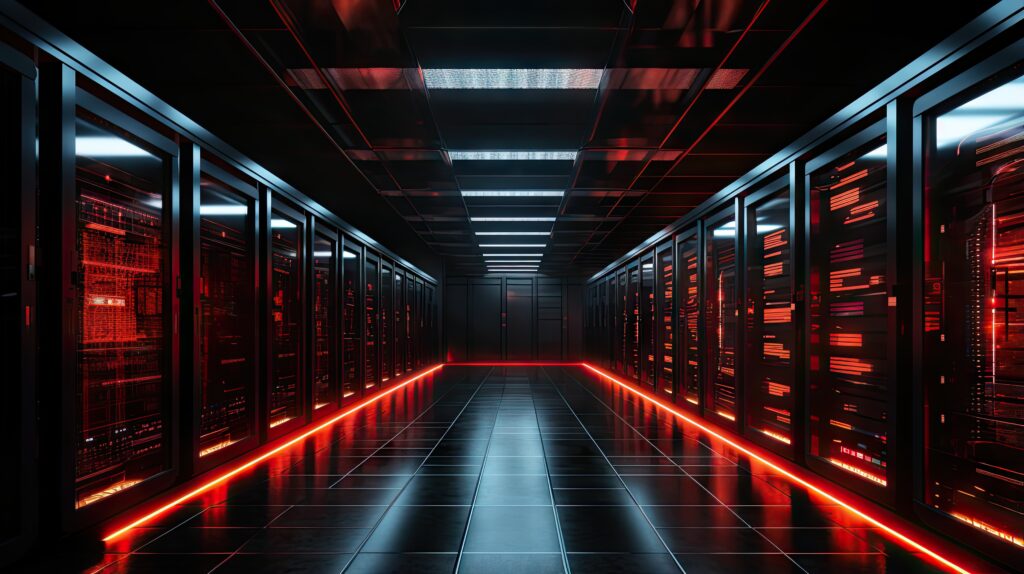 Rows of server racks in a working data center