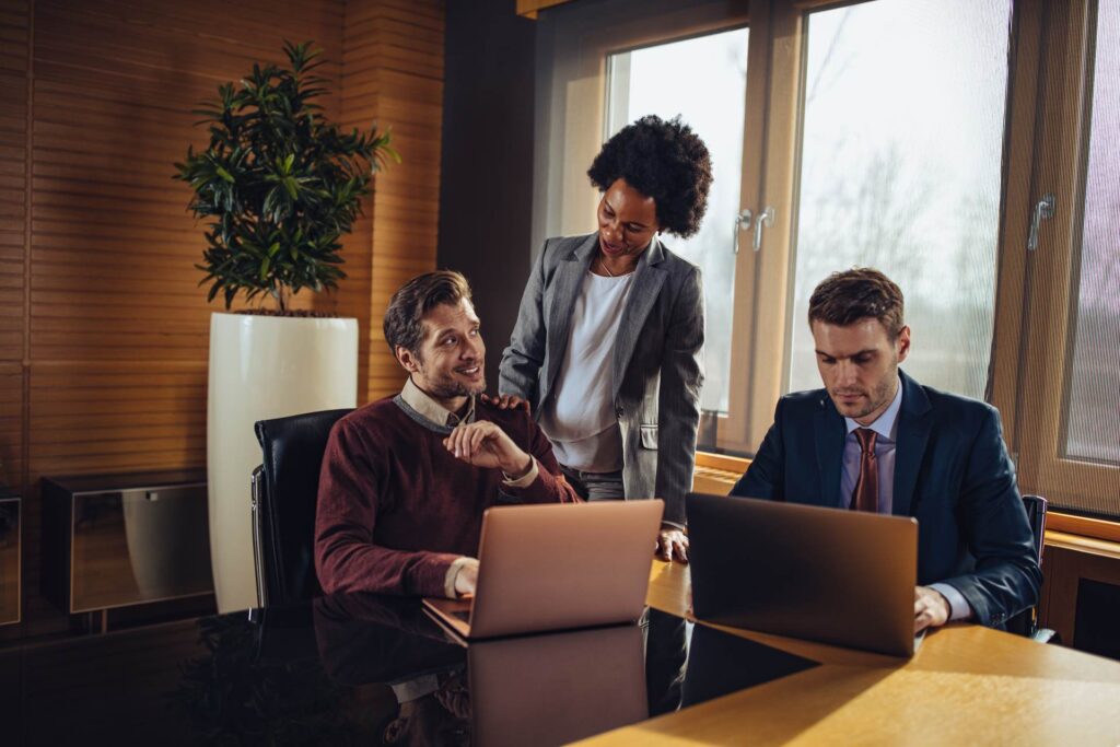 Team members collaborating at a table